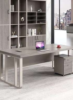 木色单人办公桌椅组合简约现总裁桃经理WIU桌主代管1桌人位含侧柜