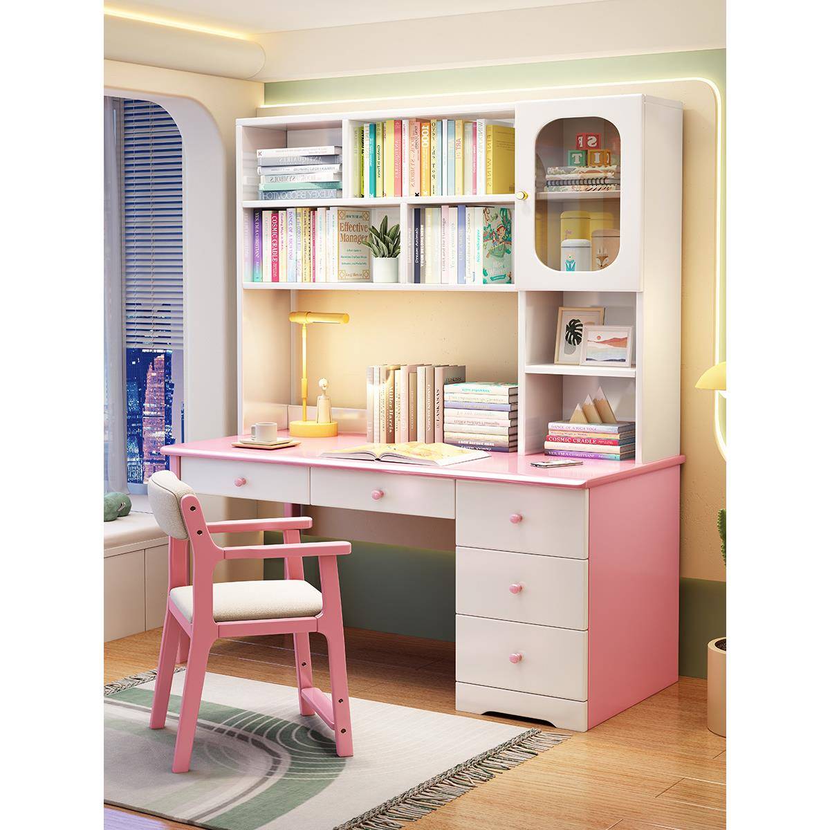 体多功能学习桌书桌中学生初中生写字J&实木电脑家用书YAYJ611#桌