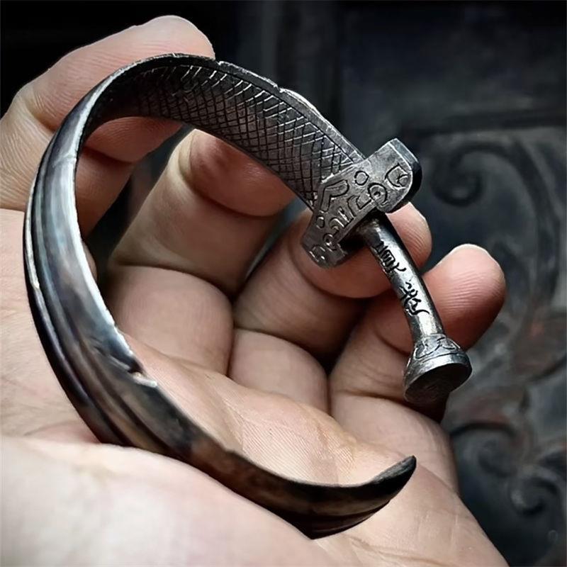 《真武大帝剑镯》道系青年传统文化手工Q刻复古做旧小众开口手环