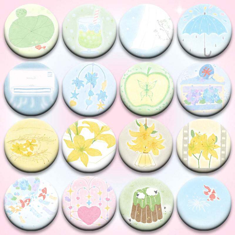 原创手绘图画手账夏天58mm马口铁打包吧唧胸章送礼物徽章包包装饰