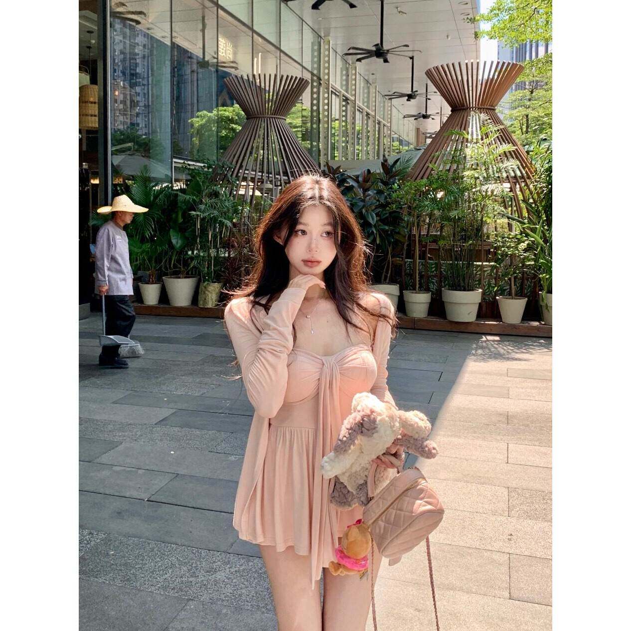 氛围感纯欲粉色套装夏季2025新款女防晒开衫外搭抹胸背心两件套潮