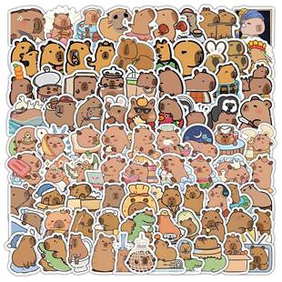 120张卡皮巴拉贴纸卡通可爱diy装饰素材手账行李箱手机保护壳防水