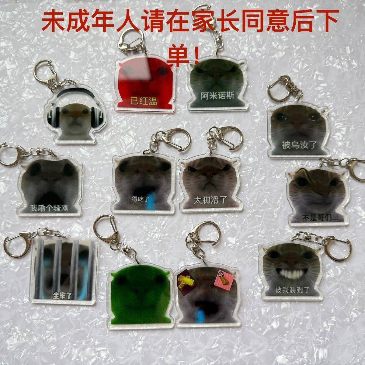 新款歪嘴奇葩小猫搞怪沙雕书包挂件亚克力钥匙扣装饰生日礼物卡通