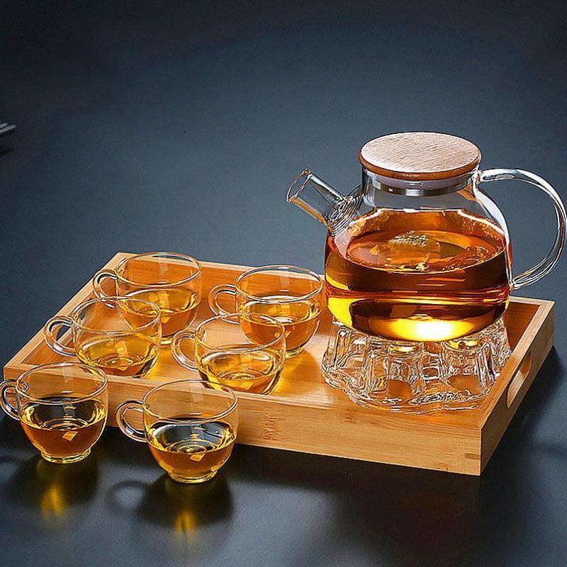 玻璃水壶泡茶壶煮茶水果花茶竹盖耐热防爆高硼硅材质茶具套装家用