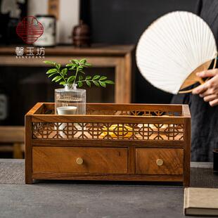 茶台家用榻榻米茶几茶室茶桌茶具收纳中式 高档胡桃木抽屉式 置物架