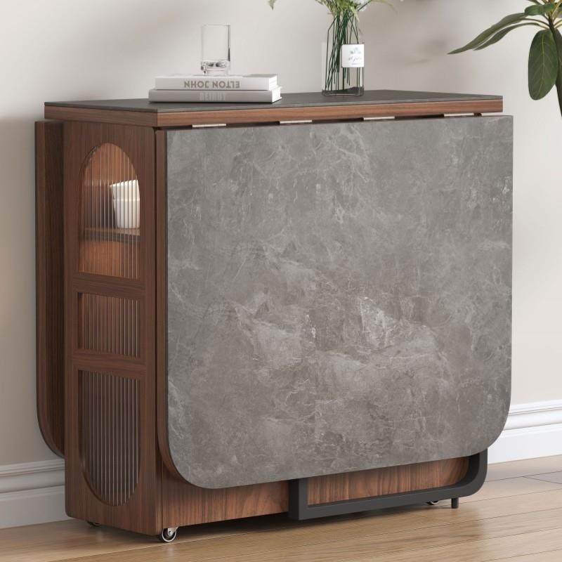 石板折叠餐桌家用小公寓餐桌现代餐桌和椅子可折叠实木折叠桌可移