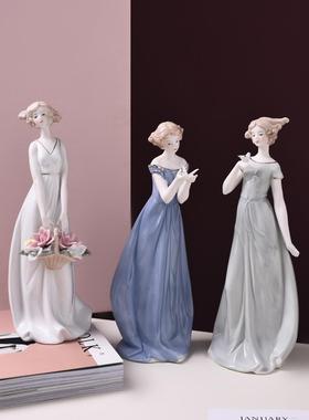 欧式陶瓷摆件家居饰品客厅电视柜玄关酒柜装饰品西洋美女工艺品