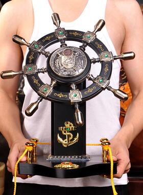 开业礼品领航舵盘摆件乔迁礼品办公桌装饰摆设手船舵工艺礼品摆饰