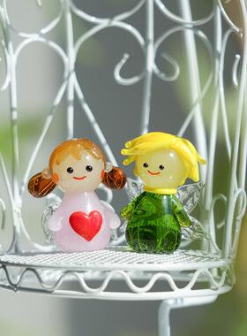 淄博琉璃手作可爱精灵男孩女孩摆件卡通治愈带翅膀情侣装饰品礼物