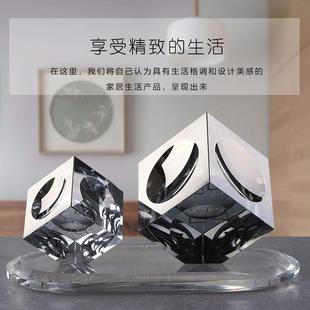 现代极简轻奢水晶几何凹面魔方酒店宾馆家居样板间软装 饰摆件 装