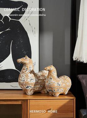 HERMOSO 诧寂风覆古做旧短腿陶瓷马摆件客厅玄关酒柜装饰品乔迁礼