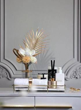 现代轻奢金边玻璃花瓶摆件设样板间酒店卫浴洗漱套装会所浴室摆台