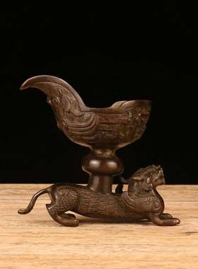 古玩爵杯复古青铜龙爵酒杯仿古酒樽尊帝王杯客厅酒柜装饰道具摆件