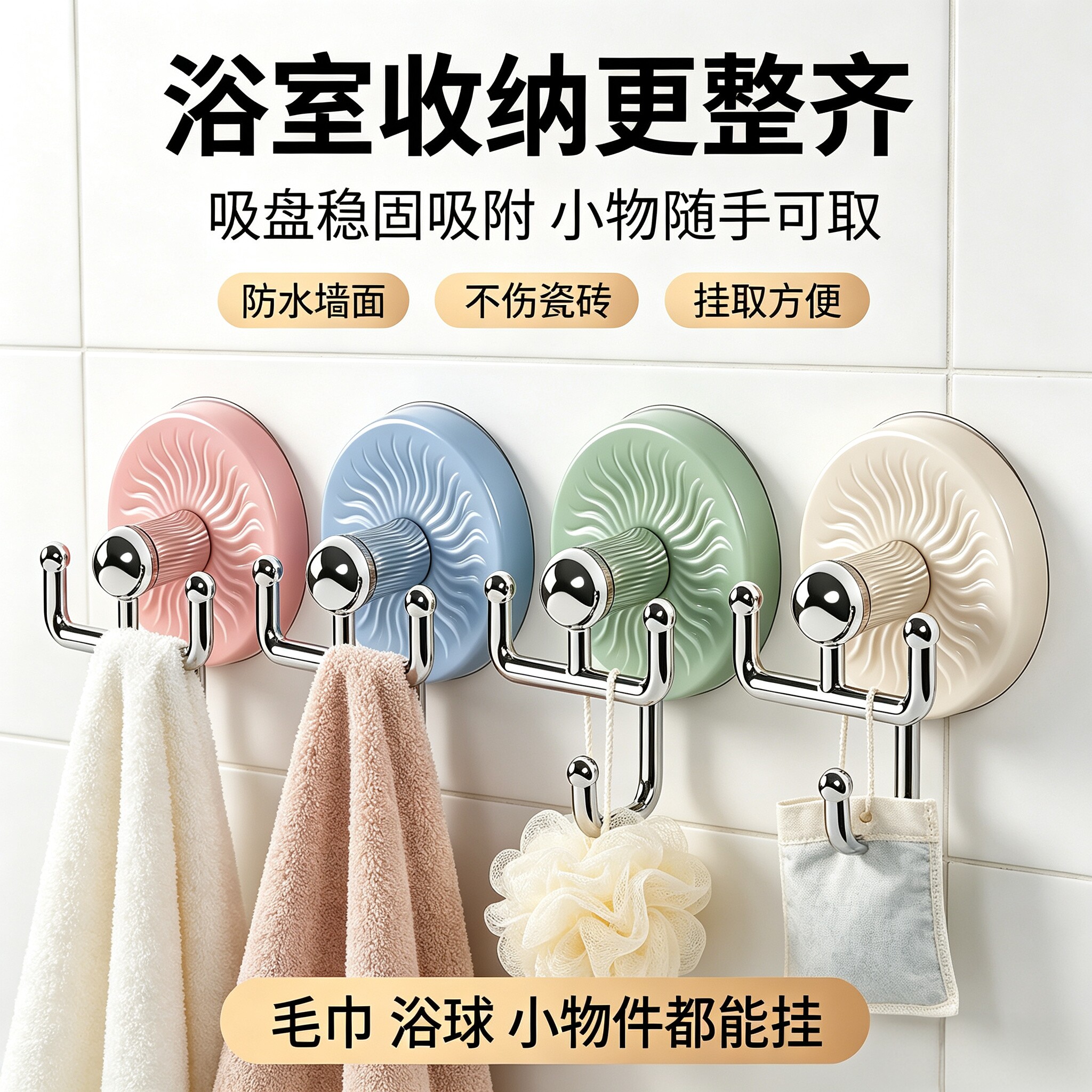 多巴胺吸盘旋转挂钩强力粘胶免打孔学生宿舍强力承重双头无痕粘钩