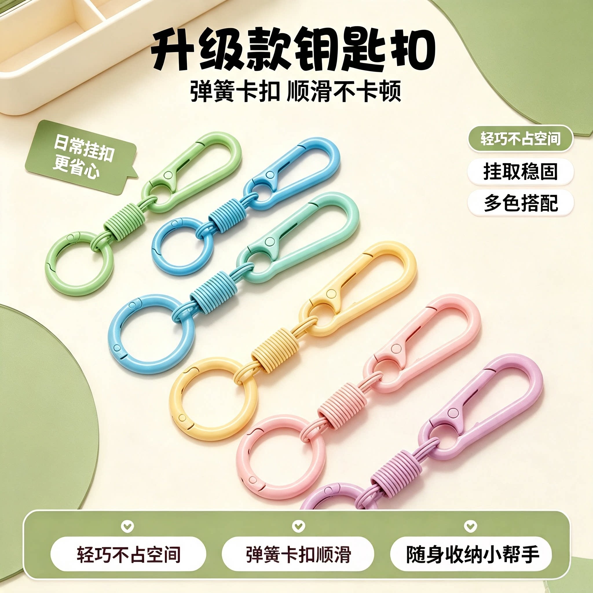 卡龙色弹簧烤漆U形钥匙扣挂件