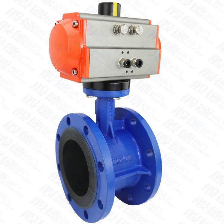 气动法兰蝶阀D法64X-16 双兰1单双系作用水统ITC调节软密封蝶阀DN