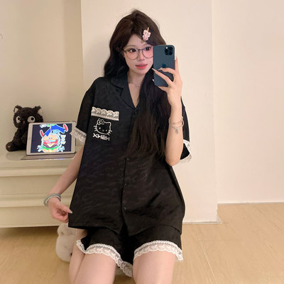 日系可爱hellokitty睡衣女夏季冰丝短袖短裤薄款卡通家居服套装