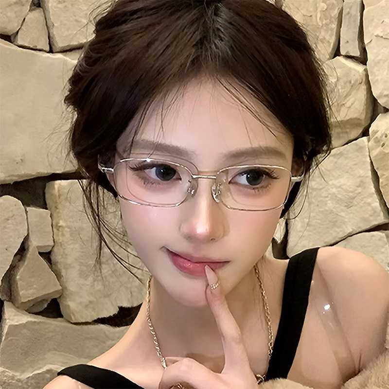 清冷高智感方形眼镜框女可配近视有度数防蓝光眼镜纯欲银丝时髦潮