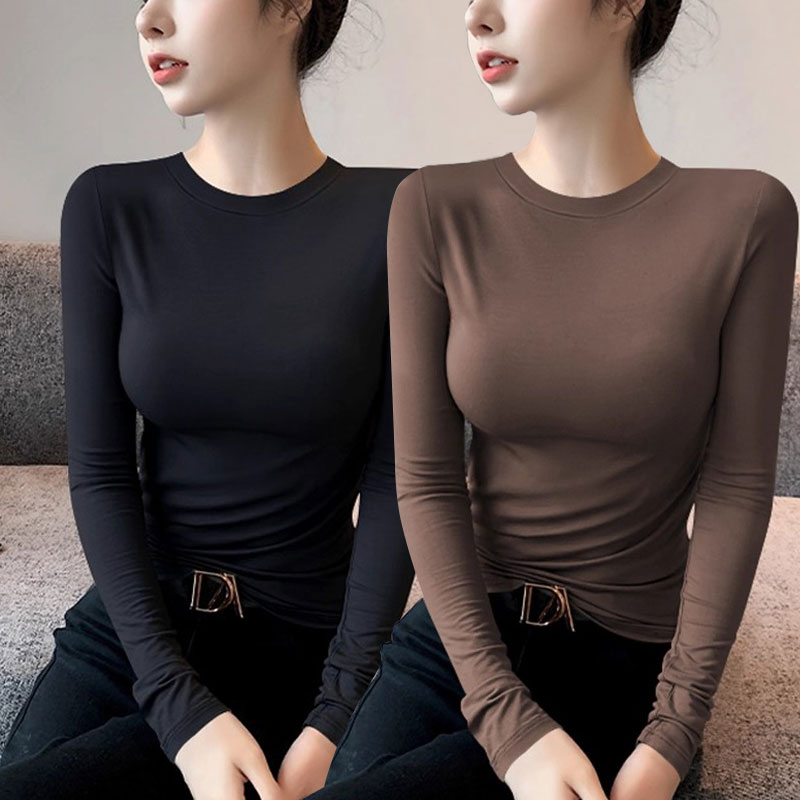 莫代尔内搭打底衫女薄款圆领修身大码外穿秋衣半高领t恤长袖上衣