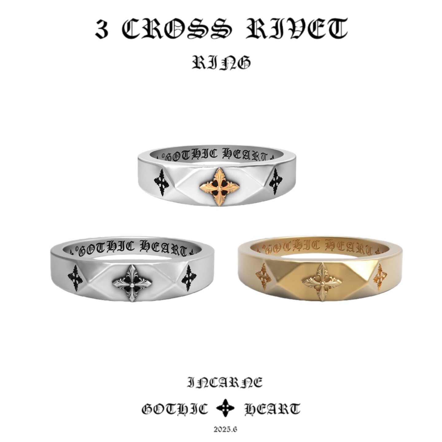 GOTHICHEART三十字柳钉戒指