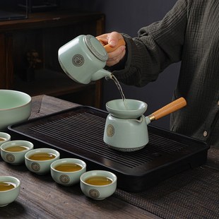 家用2024新款 汝窑功夫茶具套装 办公室高档轻奢泡茶壶陶瓷盖碗茶杯