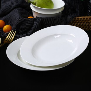白瓷盘子家用骨瓷餐具菜盘深盘圆盘菜碟子6寸骨碟纯白陶瓷盘饭盘