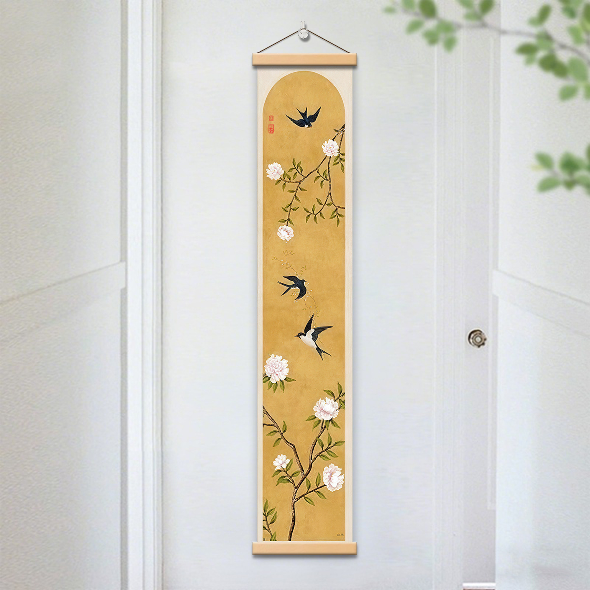 新中式花卉装饰画实木卷轴画轻奢花鸟归燕玄关挂画玉兰茶室墙壁画,家居饰品,现代装饰画,淘宝优惠券,粉丝福利购,淘宝优惠卷