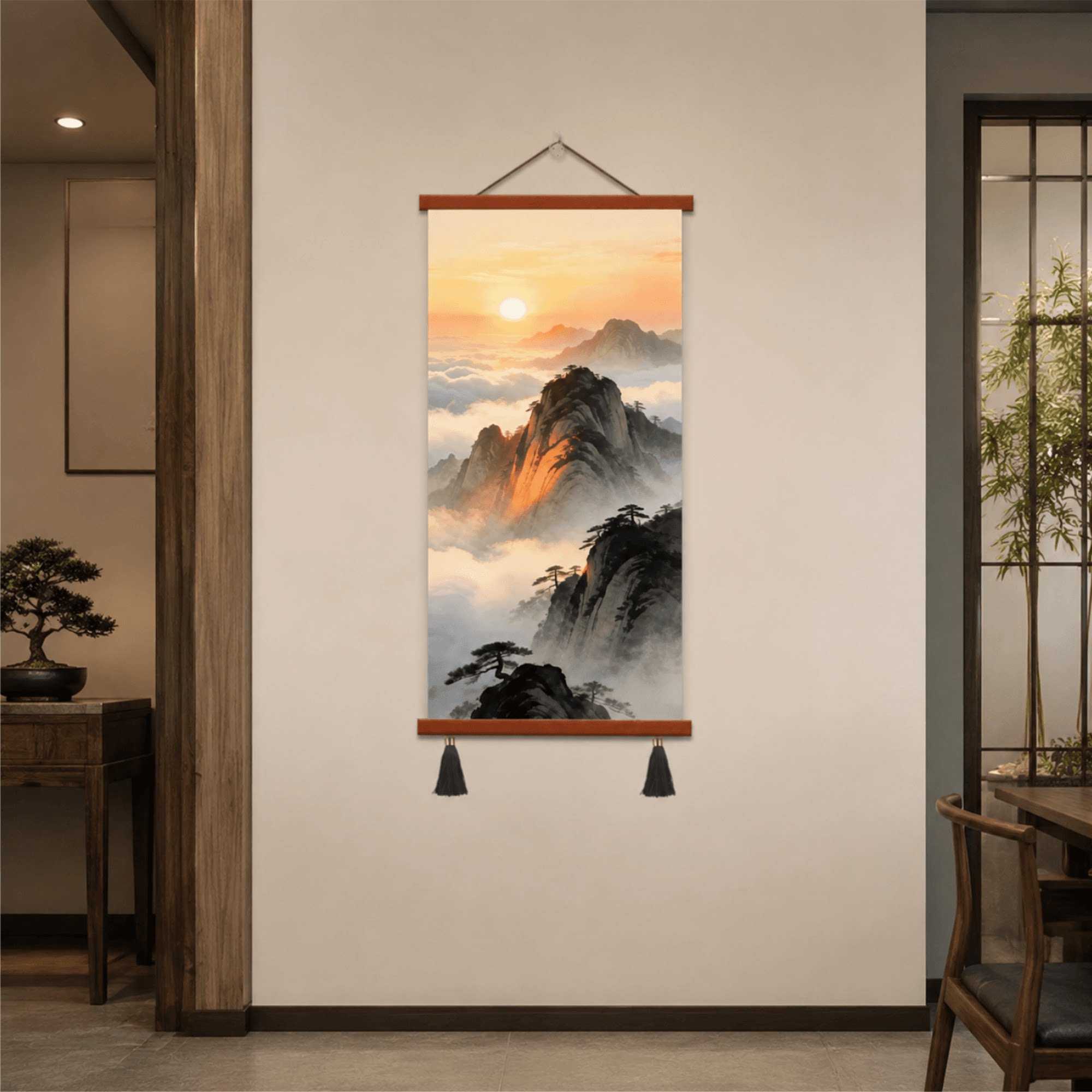 轻奢新中式日出云海山水茶室走廊玄关装饰画客厅书房背景墙壁挂画
