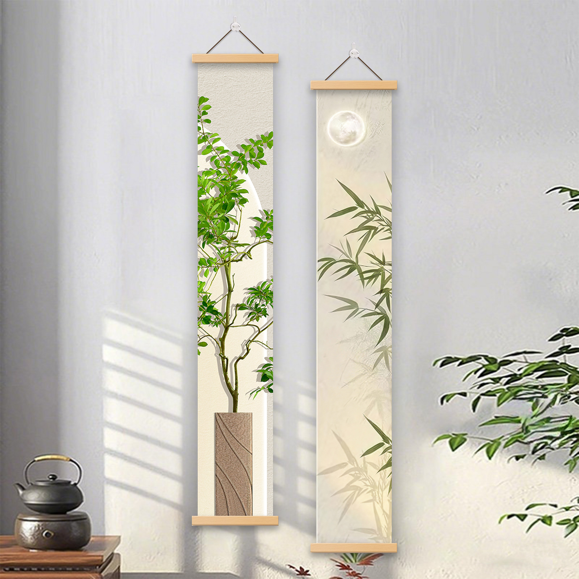 竹报平安入户玄关装饰画小清新竹子竖版长条挂画客厅过道走廊壁画