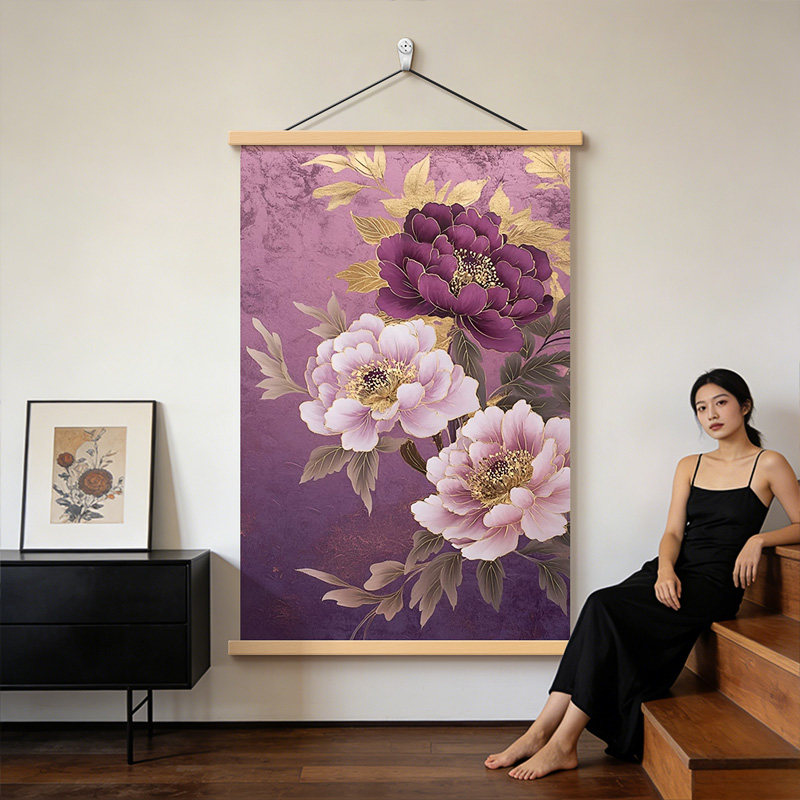 《花开富贵》现代新中式客厅大气装饰画紫色牡丹玄关挂画卧室壁画