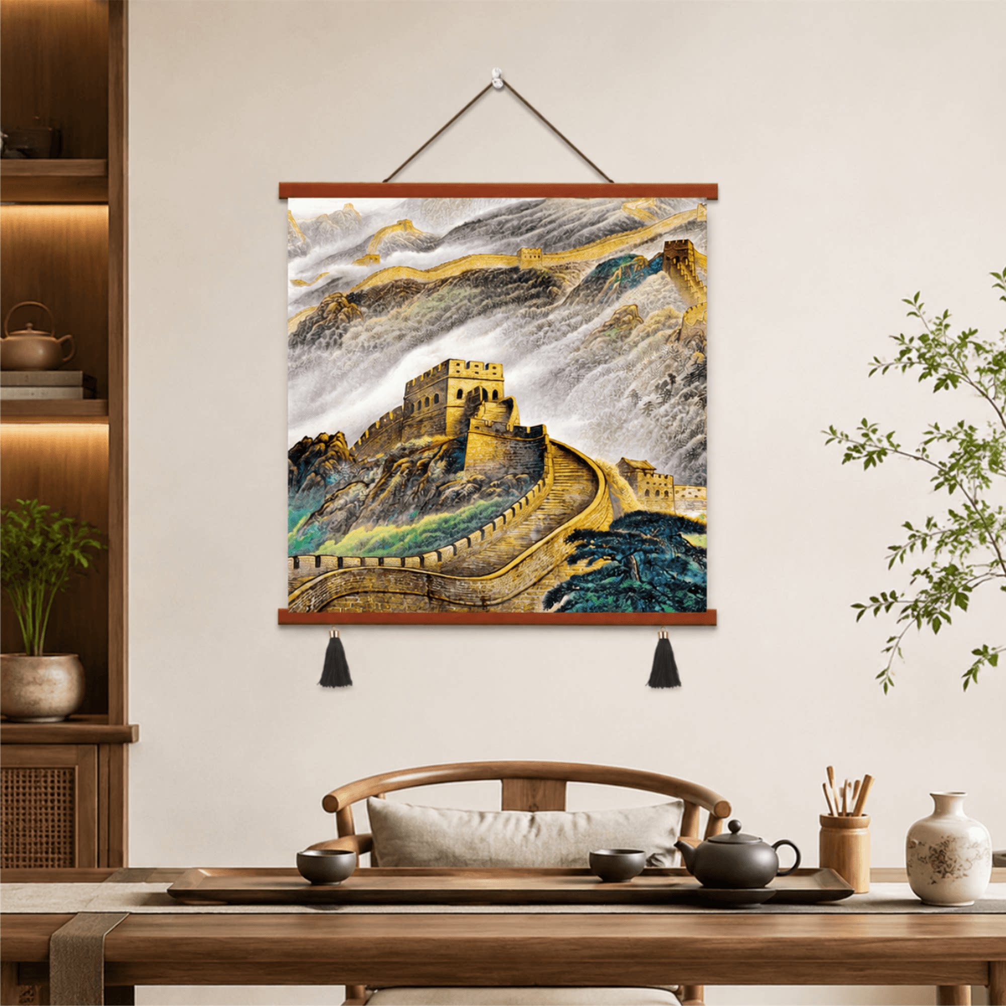 轻奢新中式万里长城山水挂画客厅玄关茶室办公室家用背景墙装饰画
