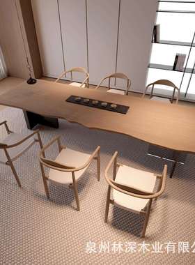 克亚力实轻木桌椅组合家用客厅茶台LSMY1230餐书桌新款简约奢白蜡