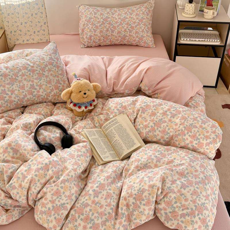 A类卡春风里通风少女双层纱生四件床套布新被罩被套床冬季学宿舍