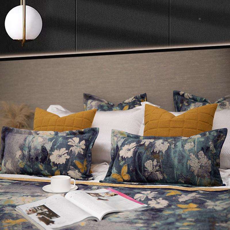 蓝酒色梦幻水墨间蝴蝶床头抱枕个JY1277性民宿店发大靠垫样板床上