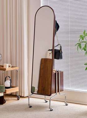 中古风实木全身镜小户型家室用可移动穿镜卧网红TZU衣架衣挂一体