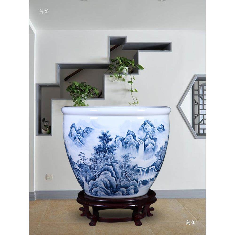 绘陶瓷青养鱼乌缸客厅睡莲荷龟花盆书画收纳卷手轴花缸thsdylol摆