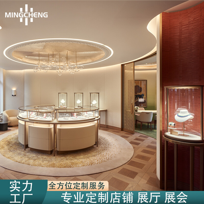 展览厅玻璃饰品展示柜带灯珍珠宝石陈列柜木质珠宝柜台展示柜设计