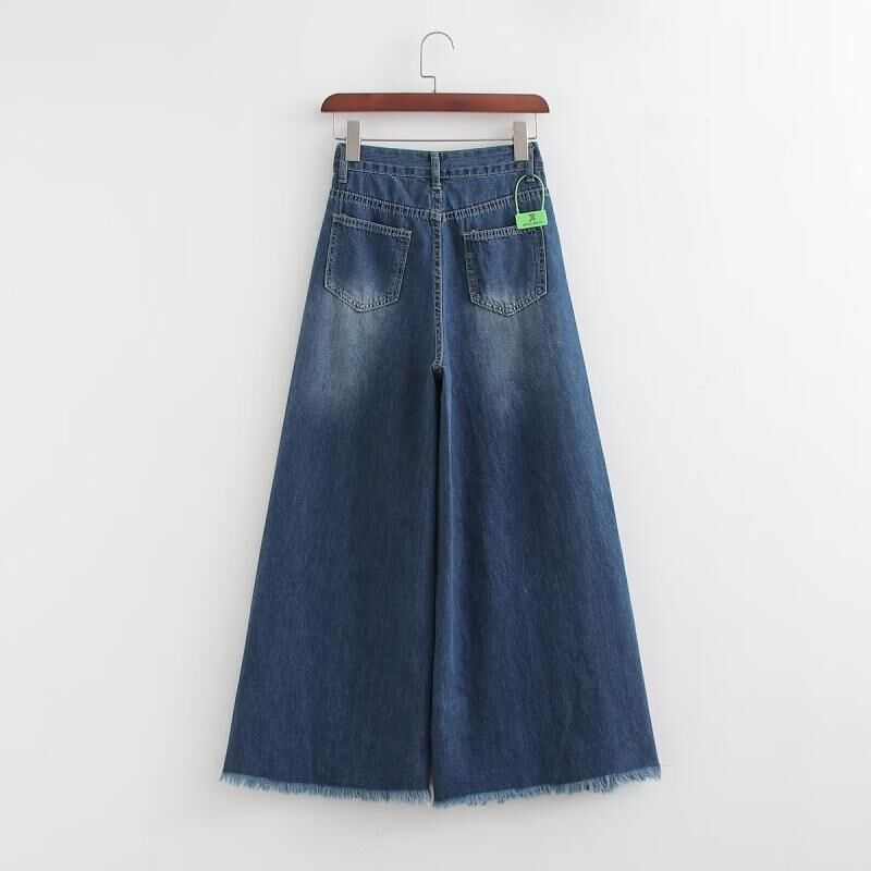 美式复古宽松高腰毛m边阔腿牛仔裤女裤超气场宽腿女神春秋长裤裤