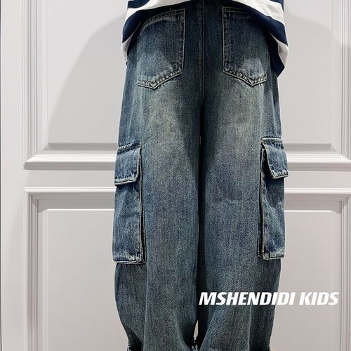 开学季 秋季韩国童装男童2023新款洋派儿童M工装牛仔裤中大童装裤