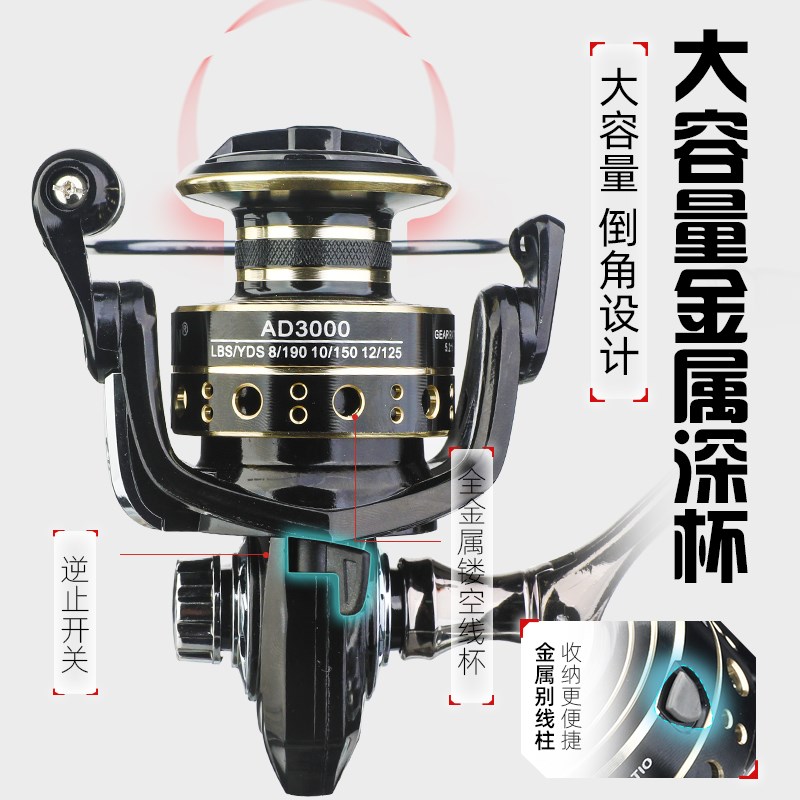新款路亚纺车轮全金属线r杯左右手互换型鱼线轮海钓矶竿远投渔轮