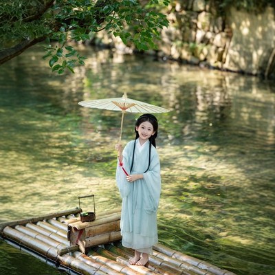 汉服女童魏晋风大袖衫亲子装w仙侠气男古装古典舞清平调演出服套