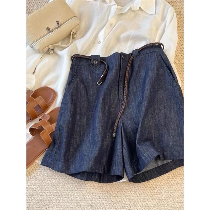 牛X货 巨炸裂!今m年流行天丝亚麻牛仔阔腿短裤女夏小个子宽松外穿