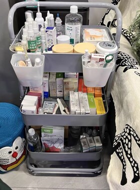 红色置物架小推车家n用收纳多层可移动储物架子客厅卧室零食收纳