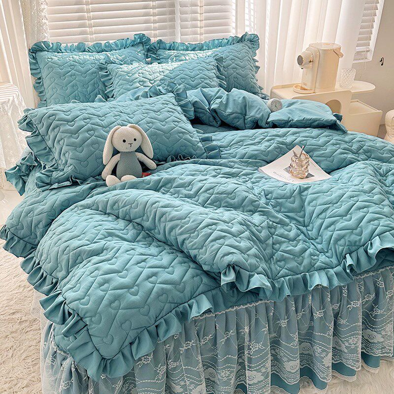 纯色a类夹棉绗缝加厚两用被套单件15B0x200*230cm花边被罩四季通