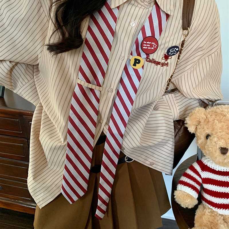 条纹衬衫女d2024春秋上衣宽松韩版设计感小众法式别致长袖衬衣外