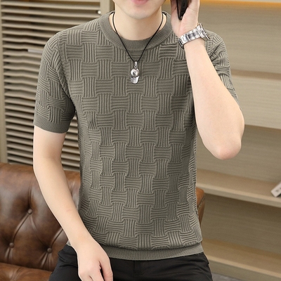 半高领毛衣短袖男新款秋冬季加厚修身保暖L针织衫半袖t恤打底衫潮