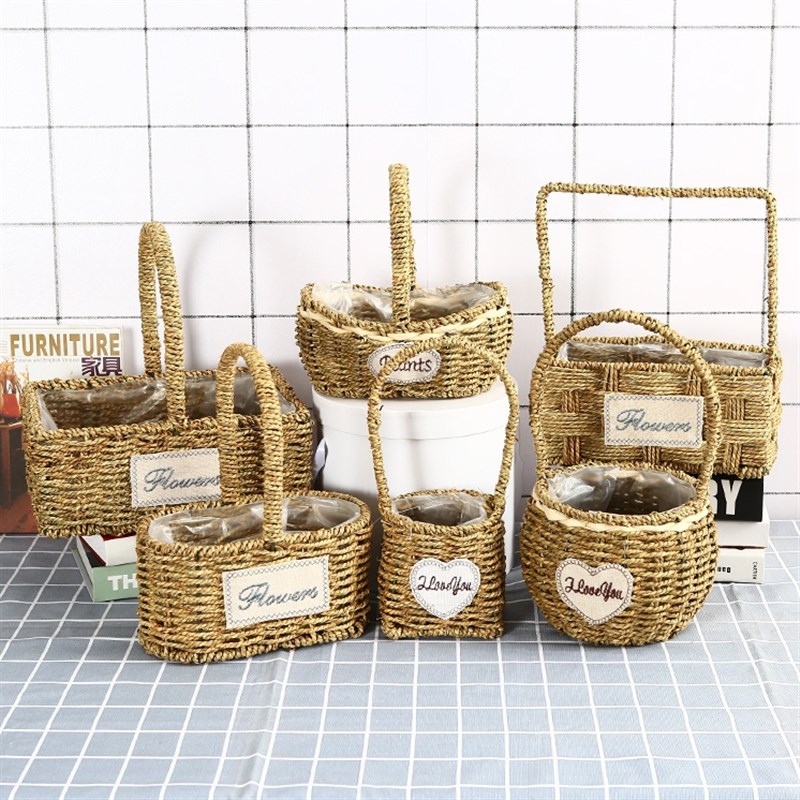 草编藤编柳编竹编仿藤q编织花篮手花童手提插花伴手礼水果鲜花篮