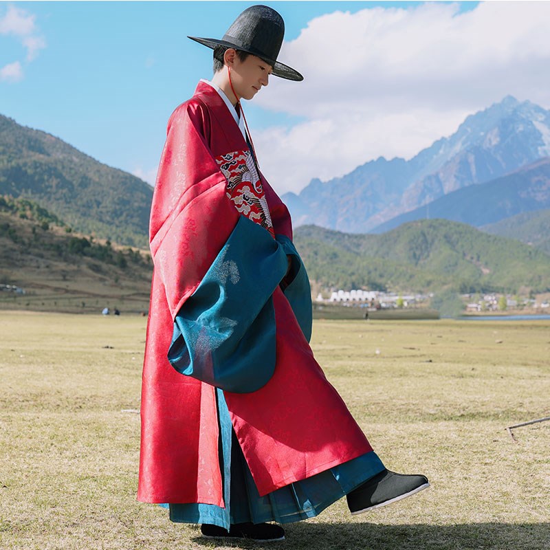 惜物国风 明制传k统汉服织锦锻四合云纹对襟文武官补服合领衫披风