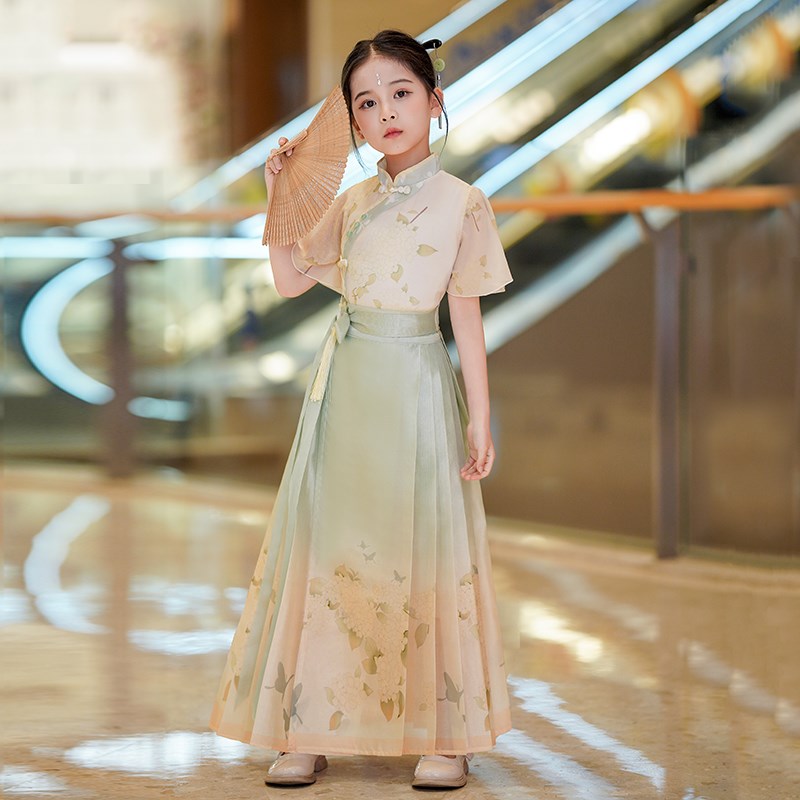 中秋节马面裙女童套装2024新款夏季中国风古装新中式唐Z装儿童汉