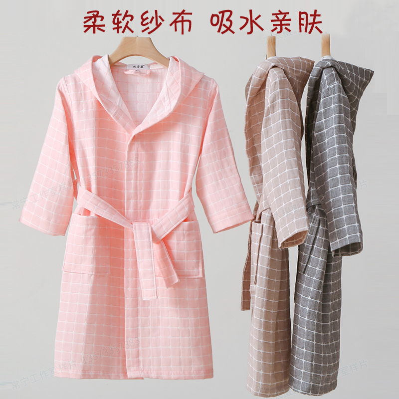 儿童浴袍三层纱布带帽宝宝柔软A春夏浴衣双层加密吸水游泳睡袍